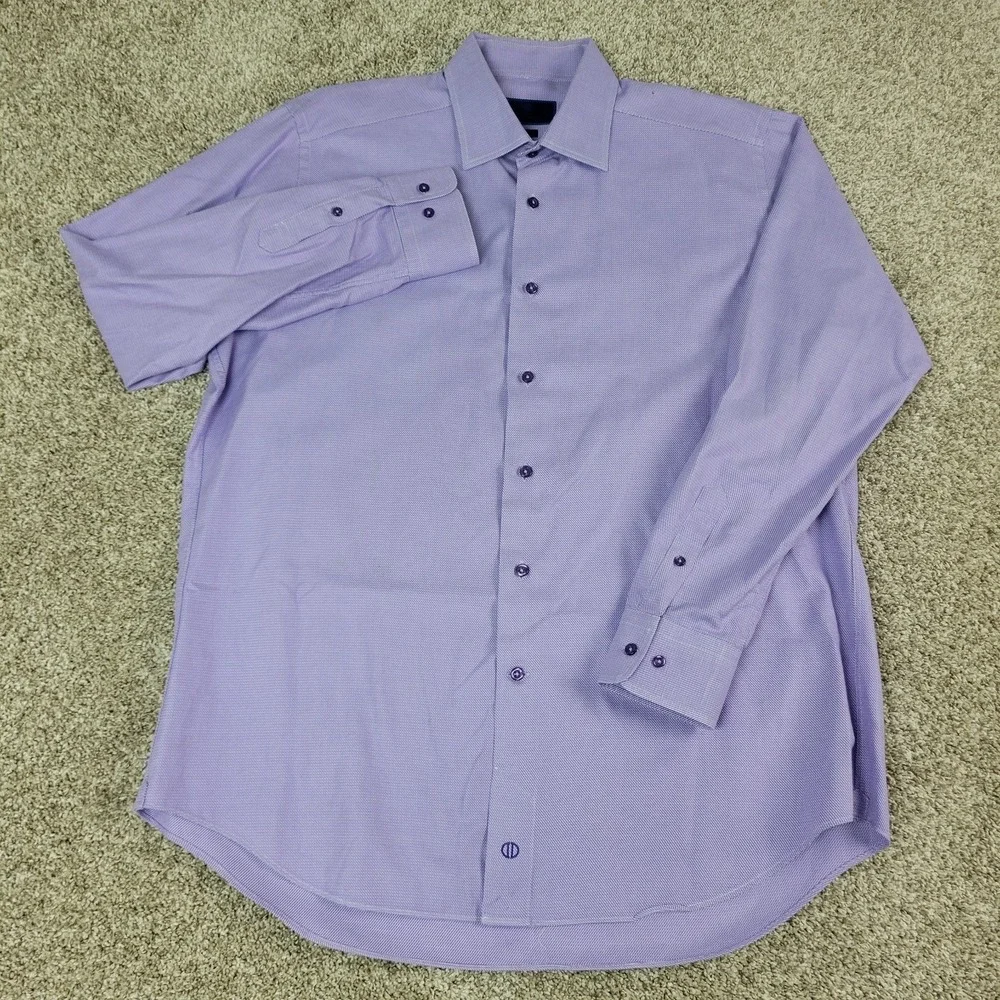 David Donahue Trim Mens 17.5-34/35 Purple Button Up Long Sleeve - Picture 2 of 6